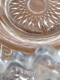 ANTIQUE VINTAGE L. E. SMITH PRESSED GLASS DAISY AND BUTTON PUNCHBOWL GOLD STAND