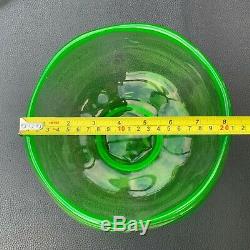 ART DECO Bohemian Czech Green Uranium Vaseline Glass Large Punch Bowl Pot 1920's