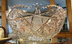 Abp American Brilliant Argo Punch Bowl Empire Cut Glass Stunning Huge