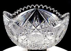Abp American Brilliant Cut Crystal Hobstar Fan Arches Large 12 Punch Bowl 1860