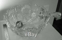 Abp Cut Glass Single Piece Punch Bowl And Ladle By Dorflinger