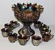 Acorn Burr Northwood Ameythst Carnival Antique Punch Bowl with Stand and 10 Cups