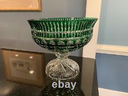 Ajka Design Guild Crystal Cut To Clear Emerald Green Glass Punch Bowl Stunning