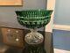 Ajka Design Guild Crystal Cut To Clear Emerald Green Glass Punch Bowl Stunning