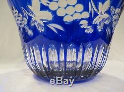 Ajka Hungary Cobalt Blue Cut-to-clear Crystal Punch Bowl & Eight Cups