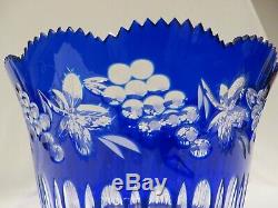 Ajka Hungary Cobalt Blue Cut-to-clear Crystal Punch Bowl & Eight Cups