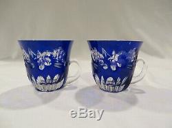 Ajka Hungary Cobalt Blue Cut-to-clear Crystal Punch Bowl & Eight Cups