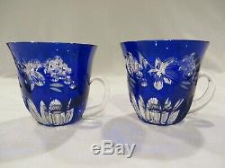 Ajka Hungary Cobalt Blue Cut-to-clear Crystal Punch Bowl & Eight Cups