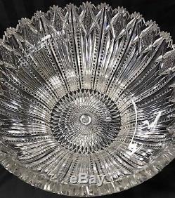 Amazing Must See Antique Abp 14 Prism Pattern Heavy Thick Cut Glass Punch Bowl