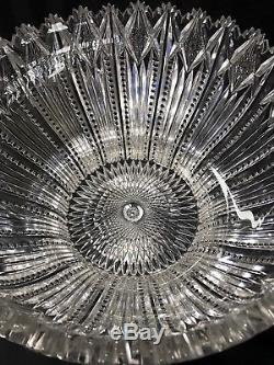 Amazing Must See Antique Abp 14 Prism Pattern Heavy Thick Cut Glass Punch Bowl