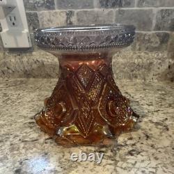 Amber Carnival Glass Iridescent Round Punch Bowl Set with Bowl & 4 Cups