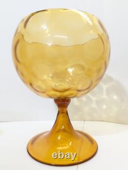 Amber Glass Pedestal Punch Bowl Set Mid Century Modern Empoli 1960s