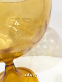 Amber Glass Pedestal Punch Bowl Set Mid Century Modern Empoli 1960s