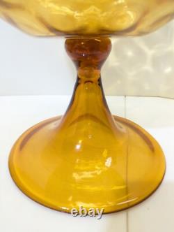 Amber Glass Pedestal Punch Bowl Set Mid Century Modern Empoli 1960s