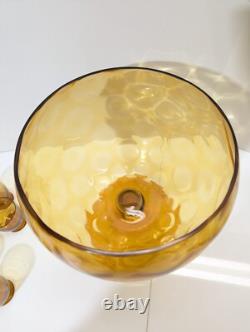 Amber Glass Pedestal Punch Bowl Set Mid Century Modern Empoli 1960s