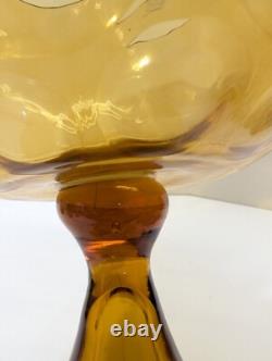 Amber Glass Pedestal Punch Bowl Set Mid Century Modern Empoli 1960s