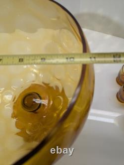 Amber Glass Pedestal Punch Bowl Set Mid Century Modern Empoli 1960s