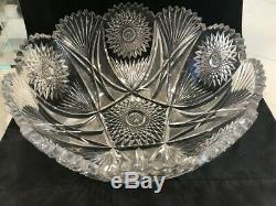 American Brilliant ABP 14 inch punch bowl with Hobstar and star ray pattern