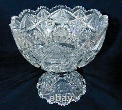 American Brilliant ABP Cut Glass Punch Bowl and Base Pinwheels Buzzstar 12