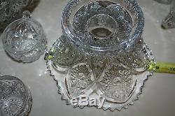 American Brilliant ABP LARGE Pressed Glass Punch Bowl withBase 7 Cups 15GORGEOUS