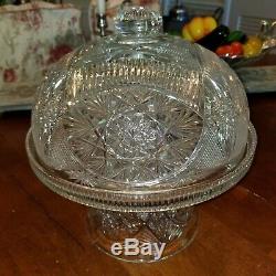American Brilliant CUT GLASS Pedestal Covered Cake Stand/Dome/ Punch Bowl