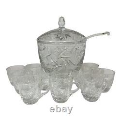 American Brilliant Crystal Cut Glass Punch Bowl Set