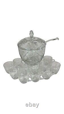 American Brilliant Crystal Cut Glass Punch Bowl Set