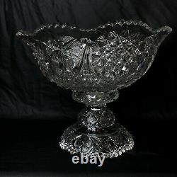 American Brilliant Cut Clear Glass 2Pc Punch Bowl Pedestal Base 10.5 Antique