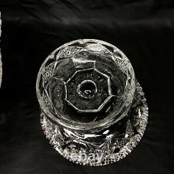 American Brilliant Cut Clear Glass 2Pc Punch Bowl Pedestal Base 10.5 Antique