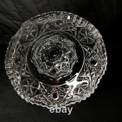 American Brilliant Cut Clear Glass 2Pc Punch Bowl Pedestal Base 10.5 Antique