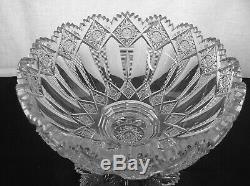 American Brilliant Cut Glass 2 Part Punch Bowl Signed Hawkes In Brunswick