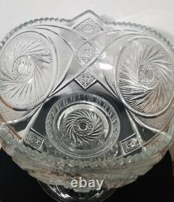 American Brilliant Cut Glass 2 Piece Punch Bowl & Stand 13x9