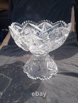 American Brilliant Cut Glass ABP Punch Bowl 9.5 Tall 10 Across