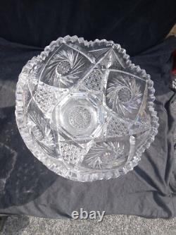 American Brilliant Cut Glass ABP Punch Bowl 9.5 Tall 10 Across