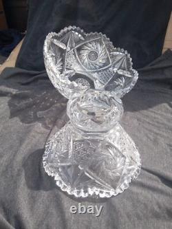 American Brilliant Cut Glass ABP Punch Bowl 9.5 Tall 10 Across