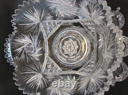 American Brilliant Cut Glass ABP Punch Bowl with Base & 7 Cups, Pinwheels, Stars