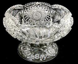 American Brilliant Cut Glass Crystal Pedestal Fruit Egg Nog Punch Bowl Hobstars