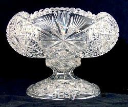 American Brilliant Cut Glass Crystal Pedestal Fruit Egg Nog Punch Bowl Hobstars