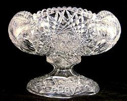 American Brilliant Cut Glass Crystal Pedestal Fruit Egg Nog Punch Bowl Hobstars