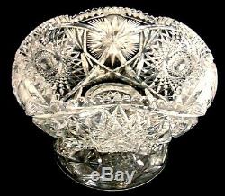 American Brilliant Cut Glass Crystal Pedestal Fruit Egg Nog Punch Bowl Hobstars