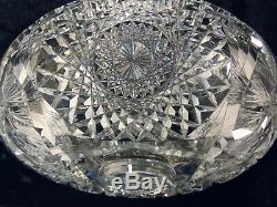 American Brilliant Cut Glass Crystal Pedestal Fruit Egg Nog Punch Bowl Hobstars