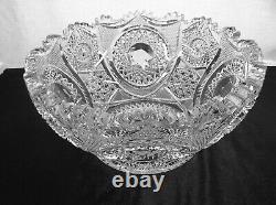 American Brilliant Cut Glass Holiday Punch Bowl 1-1 Quality Orloff By T. B. Clark