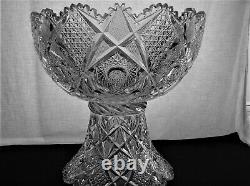 American Brilliant Cut Glass Holiday Punch Bowl Impressive 2 Part Heavy Quality