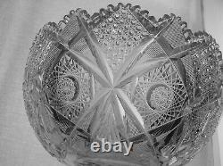 American Brilliant Cut Glass Holiday Punch Bowl Impressive 2 Part Heavy Quality