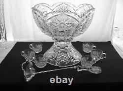 American Brilliant Cut Glass Holiday Punch Bowl In #136 Design By Meriden 8 Cups
