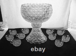American Brilliant Cut Glass Holiday Punch Bowl Incredible India By Bergen Set