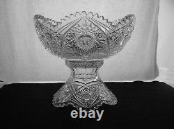 American Brilliant Cut Glass Holiday Punch Bowl Large 14 Diameter 2 Part