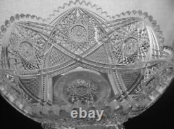 American Brilliant Cut Glass Holiday Punch Bowl Large 14 Diameter 2 Part