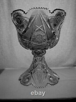 American Brilliant Cut Glass Holiday Punch Bowl Massive Tulip Shape Rarity