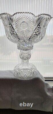 American Brilliant Cut Glass Holiday inscribed C. F. Monroe 2 part punch bowl